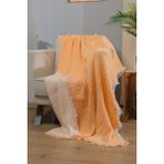 Müslin 4 Katlı Koltuk Şalı Tv Battaniyesi 130 x 200 cm Çift Renk - Sarı - Ekru - 130 x 195 cm