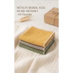 Müslin Bebek Ağız Silme Mendili,%100 Pamuk, 25x25 cm, Sarı, Gri ve Yeşil, 6'lı Set