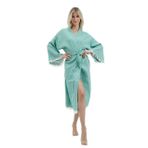 Müslin Kimono 100% Pamuklu Çizgili Bornoz Kaftan Sabahlık (Yeşil, Standart)