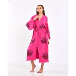 Müslin Kimono 100% Pamuklu Göz Baskılı Desenli Bornoz Kaftan Sabahlık (Fuşya, Standart)