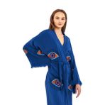 Müslin Kimono 100% Pamuklu Göz Baskılı Desenli Bornoz Kaftan Sabahlık (Mavi, Standart)