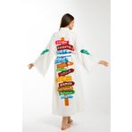 Müslin Kimono 100% Pamuklu Karayip Adaları Baskılı Bornoz Kaftan Sabahlık (Ekru, Standart)