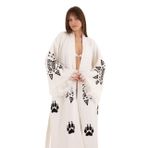 Müslin Kimono 100% Pamuklu Leopar Baskılı Bornoz Kaftan Sabahlık (Ekru3, Standart)