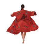 Müslin Kimono 100% Pamuklu Leopar Baskılı Desenli Bornoz Kaftan Sabahlık (Kiremit, Standart)