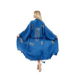 Müslin Kimono 100% Pamuklu Leopar Baskılı Desenli Bornoz Kaftan Sabahlık (Lacivert, Standart)