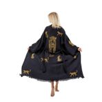 Müslin Kimono 100% Pamuklu Leopar Baskılı Desenli Bornoz Kaftan Sabahlık (Siyah, Standart)