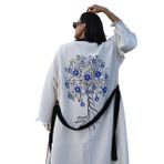 Müslin Kimono 100% Pamuklu Nazar Boncuk Baskılı Desenli Bornoz Kaftan Sabahlık (Ekru3, Standart)