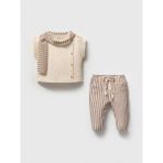 Müslin Kumaş Çizgili Bebek Alt Üst Takım - Fularlı Kolsuz Gömlek ve Pantolon Set - 24 - 36 Ay - Kahverengi