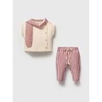 Müslin Kumaş Çizgili Bebek Alt Üst Takım - Fularlı Kolsuz Gömlek ve Pantolon Set - 9 - 12 Ay - Kiremit