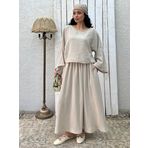 Müslin Salaş Bluz Ve Kloş Etek Takımı (2'Lİ TAKIM) (Krem, L-XL)