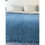 Müslin Yatak Örtüsü Pike-Çift Kişilik-Mavi,Ekru-%100 Pamuk - 240 x 230 cm