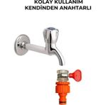 Musluk Adaptörü Kendinden Kelebek Anahtarlı Kelepçeli Hortum Jak Bağlantı Aparatı - Turuncu