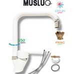 MUSLUQ Beyaz Krom Köşe Borulu Mutfak Eviye Bataryası Musluğu Pirinç Gövde