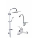 MUSLUQ Beyaz Robot Yağmurlama Duş Seti Banyo Mutfak Lavabo Bataryası 3'lü Pirinç Musluk Seti