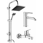 Musluq Krom Robot Duş Seti Sabit Gövdeli Lavabo Krom Mix Banyo Bataryası 3 Lü Set