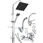 Musluq Robot Duş Seti + Banyo Bataryası + Mutfak Bataryası + Lavabo Bataryası - Pirinç Gövde, 2 Yıl Garanti - Krom