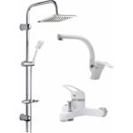 Musluq Robot Duş Seti Mix Takım Evye-Lavabo-Banyo Bataryası 3lü Set Kuğ Beyaz Set Eviye - Açık Beyaz - Gri
