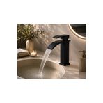 MUSLUQ Rocciarmatur Mat siyah kare lavabo bataryası-Şelale akışlı kare gövde modern banyo çift su girişli