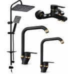 Musluq Siyah Duş Set Yağmurlama Eviye Banyo Lavabo Batarya Lüks Tasarım 4lü Set L Borulu Baston Modern Set - Siyah - Beyaz