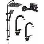Musluq Siyah Duş Seti Yağmurlama Duş Başlığı 4lü Lavabo Banyo Eviye Set Ultra Lüks Setler