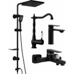 Musluq Siyah Robot Siyah 4 Lü Set Banyo Lavabo Evye Lüks Eviye-Banyo-Lavabo-Duş Seti