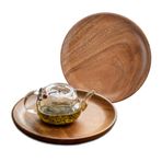 muso wood Yuvarlak ahşap tabak 20 cm, akasya ağacından yuvarlak servis tepsisi, 2 parçalı ahşap tepsi servis tabağı, küçük ekmek tabağı, yemek tabağı, cilasız, tatlı, böğürtlen, ekmek, kek, kahve vb.