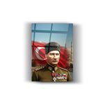 Mustafa Kemak Atatürk Cam Tablo-Bayrak Tablosu-Ev Ve Ofis Dekorasyonu-Okul Duvar Tablosu Kırmızı 50 x 70