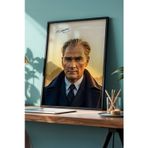 Mustafa Kemal Atatürk Baskılı Ahşap Siyah Çerçeveli Tablo Huhu506
