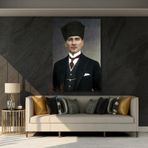 Mustafa Kemal Atatürk Kanvas Tablo Atatürk Portre Dikey Duvar Tablosu Ev Ofis Tablosu (40 x 60 cm)