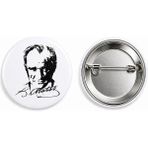 Mustafa Kemal Atatürk Metal Buton Rozet Imza-Broş-Çanta Aksesuar-Yaka Iğnesi (44MM) 1 Adet