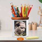 Mustafa Kemal Atatürk Portre Ahşap Seramik Kalemlik - 4 (1) - Beyaz