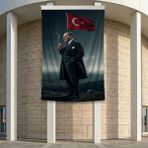 Mustafa Kemal Atatürk ve Türk Bayrağı Poster Bayrak Premium Raşel Kumaş ATA61 2X3M