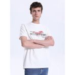 Mustang Bisiklet Yaka Baskılı Ekru Erkek T-Shirt M6SM-TST1605 - XL
