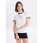 Mustang Bisiklet Yaka Baskılı T-Shirt, L, 5003336169, Ekru, Kadın