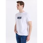 Mustang Bisiklet Yaka Baskılı T-Shirt, XL, 5003334371, Ekru, Erkek