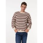 Mustang Bisiklet Yaka Loose Fit Çizgili Kahve - Bej Erkek Kazak M4WM-KZK-1622 - 2XL