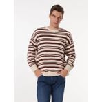 Mustang Bisiklet Yaka Loose Fit Çizgili Kahve - Bej Erkek Kazak M4WM-KZK-1622