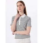 Mustang Polo Yaka Çizgili Kadın T-Shirt M5Sl-Tst1159, Siyah - Beyaz, Xs