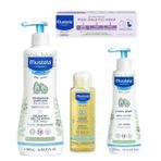 Mustela (4'lü) Bebek bakım seti-Bebek Yağı 100ml-500ml şampuan-300ml vücut losyonu-50ml pişik önleyici Krem