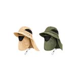 Mustran 2'li Set UV Korumalı Sök Tak Maskeli Unisex Enseli Güneş Şapkası Outdoor Balıkçı Tarla, Tek Ebat, Avnmustran2lisetmaskeli1, Haki, Unisex Yetişkin