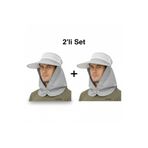 Mustran 2'li Set Yazlık Hafif İnce Kumaş Geniş Siperli Enseli Güneş Şapkası Unisex Outdoor Safari Balıkçı