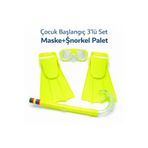 Mustran Çocuk 3'lü Set Palet Maske Şnorkel Dalış Seti PVC 24-29 Numara Ayarlanabilir Kayışlı, 25-29, Avnmustranpaletliset, Sarı