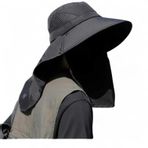 Mustran Güneş Koruyuculu Nefes Alabilen Maskeli Ve Boyun Kapaklı Geniş Kenarlı Balıkçı Şapkası, Tek Ebat, MASKELİBALIKÇII00, Siyah, Unisex Yetişkin
