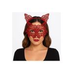 Mustran Kadın Dantel Kedi Maskesi ve Taç Seti, Tek Ebat, E153-E240-8avnmustran, Kırmızı