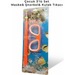 Mustran Maske-Şnorkel-Kulak Tıkacı Çocuk 3'lü Set Orjinal Kutulu 3-6 Yaş - Turkuaz - Şeffaf