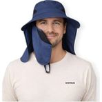 Mustran Uv Korumalı Sök Tak Maskeli Enseli Güneş Şapkası Unisex Outdoor Yazlık Şapka - Tek Beden - Haki