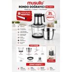 Musullu MSL-1221-2 1000W Çift Hazneli (Cam+Çelik) Rondo Doğrayıcı - Kasap Bıçağı Hediyeli