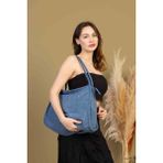 Mute Bag Deep In Blue 00S Shopper Bag Fermuarlı, Astarlı , Kumaş, Kol ve Omuz Çantası / Okul & Günlük(32*36) - Koyu Mavi