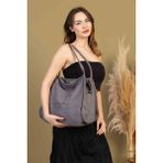 Mute Bag Grey 00S Shopper Bag Fermuarlı, Astarlı , Kumaş, Kol ve Omuz Çantası / Okul & Günlük(32x36) - 02 - Gri