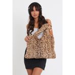 MUTE BAG Leopard Laptop Tote/Kadın Peluş Toscana Bilgisayar Çantası 42x34 Sap 65 Cm Kahverengi